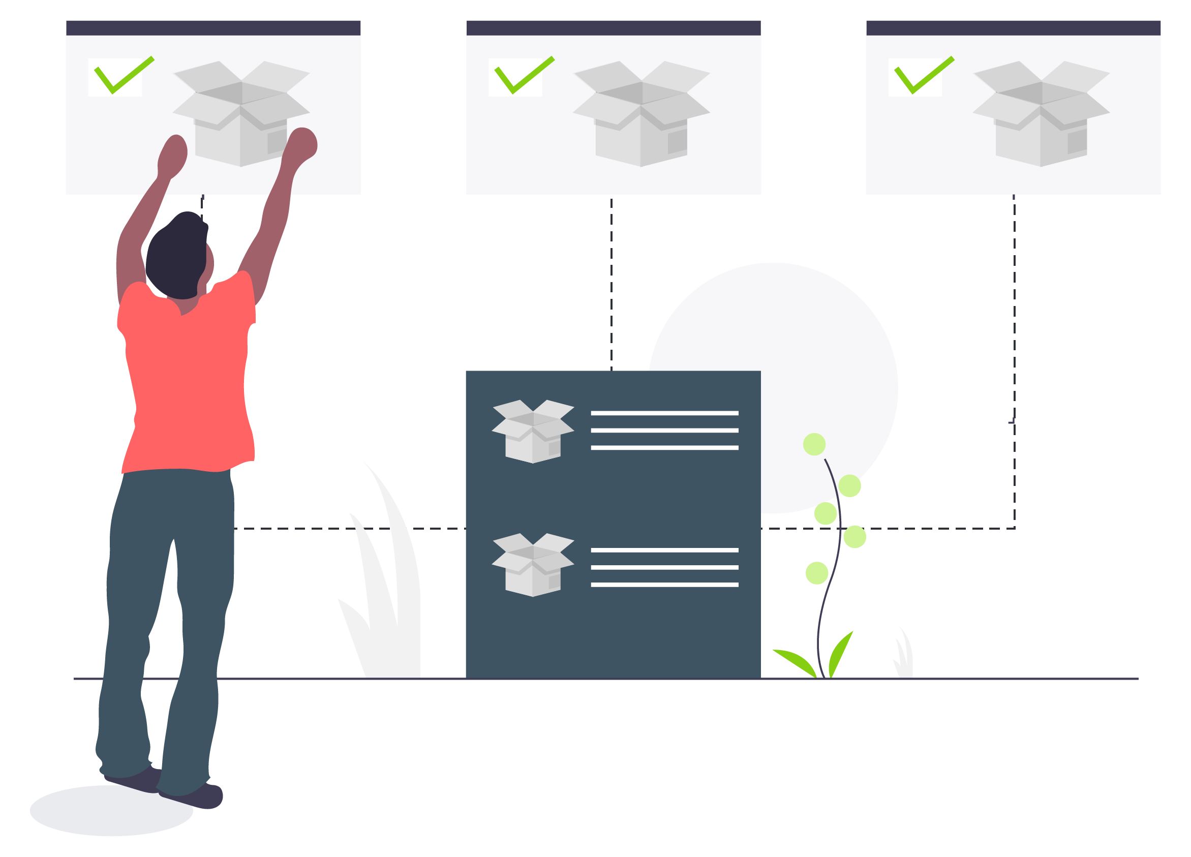 Illustration of guy moving box on diagram
